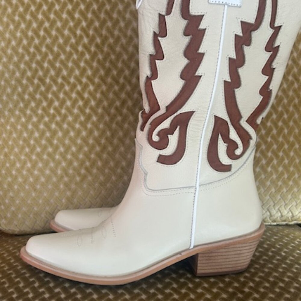 Free People Mutma Colorado Springs Ivory Leather Brown Suede Cowboy Boots - Picture 5 of 16